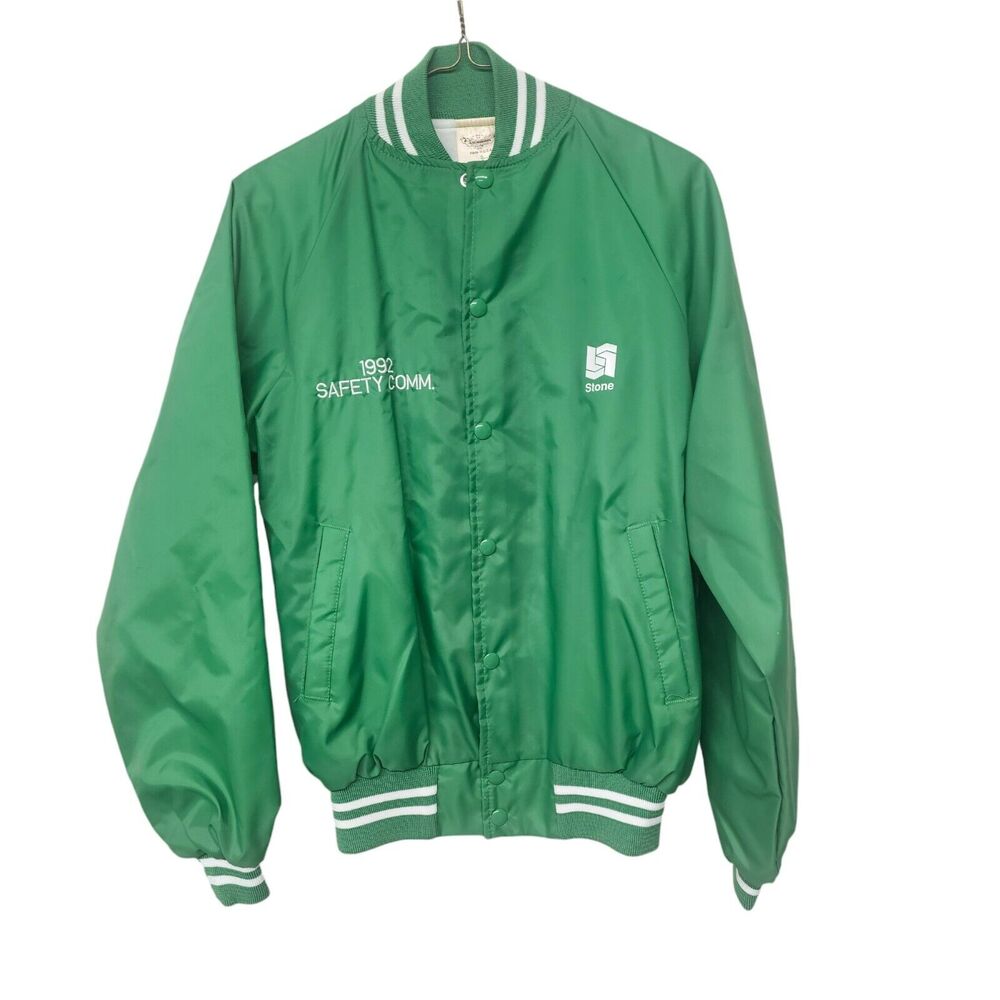Vintage 80’s Auburn Sportswear Nylon Bomber Jacket Green Snap Mens S Made in USA